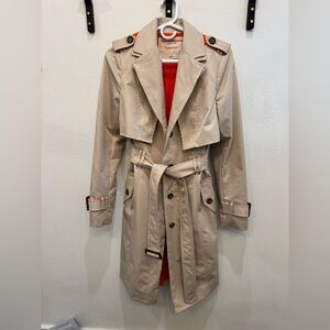 Anthropologie - Cartonnier Tan Trench Coat with Vibrant Orange Lining